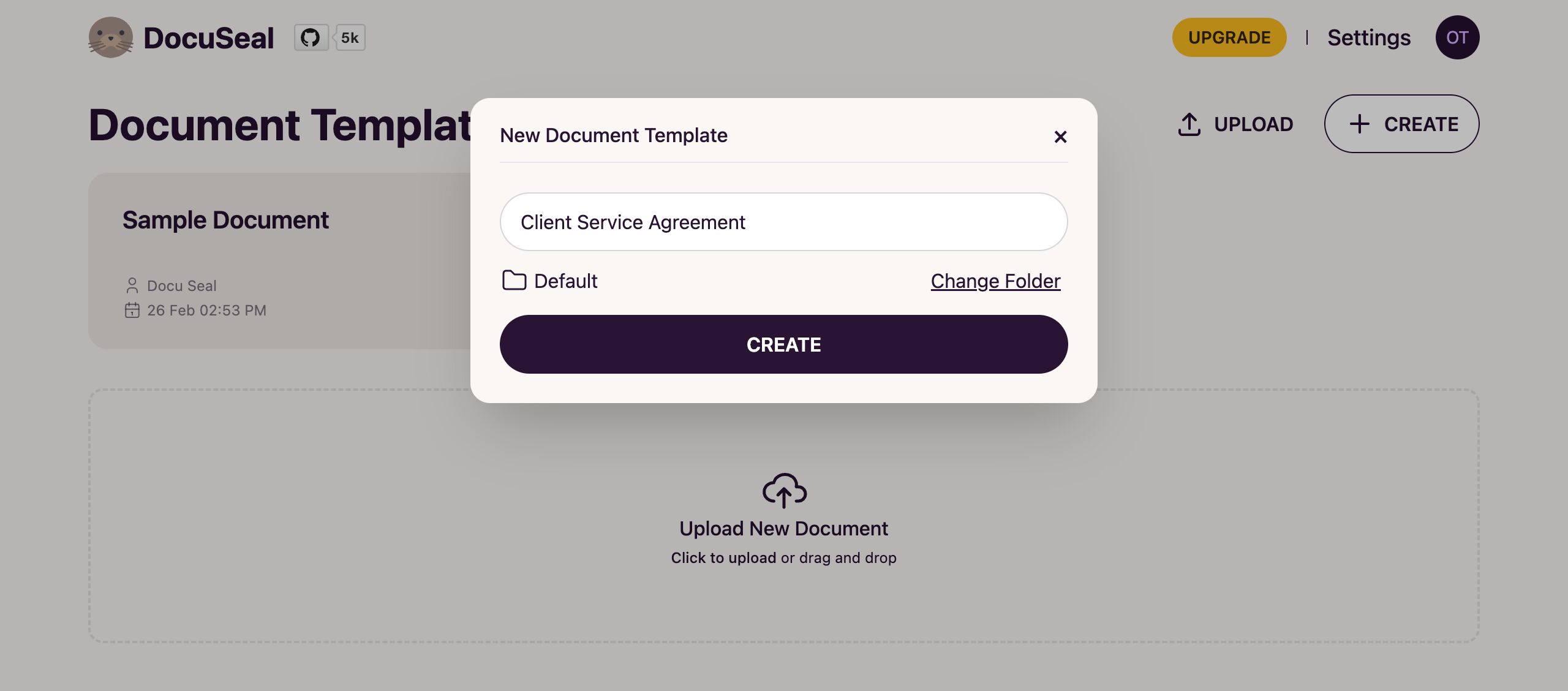 New Document Template Modal